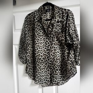 Rue 21 - Womens, Sheer Leopard Print, 3/4 Sleeves Blouse - Size L